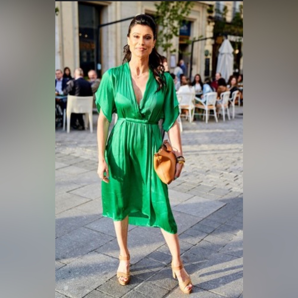 ZARA Green Midi Silky Dress size M